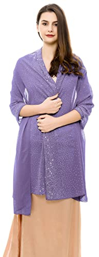 REEMONDE Womens Rhinestones Pashmina Shawls and Wraps for Evening Dresses Chiffon Shawl Sparkly Scarf, Lilac, 79 x 27.56 x 0.39 inches; 6.7 Ounces