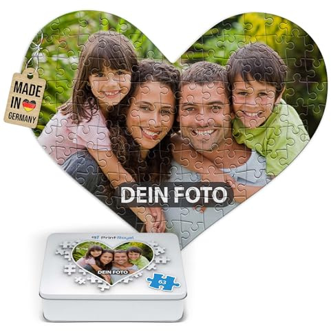 Foto-Puzzle 24-1000 Teile in inkl. hochwertiger Metalldose - mit eigenem Foto Bedrucken - Puzzle selber gestalten - Herzpuzzle 63 Teile in Metalldose