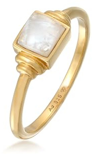 Elli Ring Damen Quadrat Vintage mit Mondstein 925 Sterling Silber Vergoldet