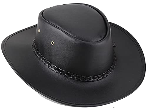 INOGIH Herren Hut aus PU-Leder mit Hutband, schwarz, 58 EU