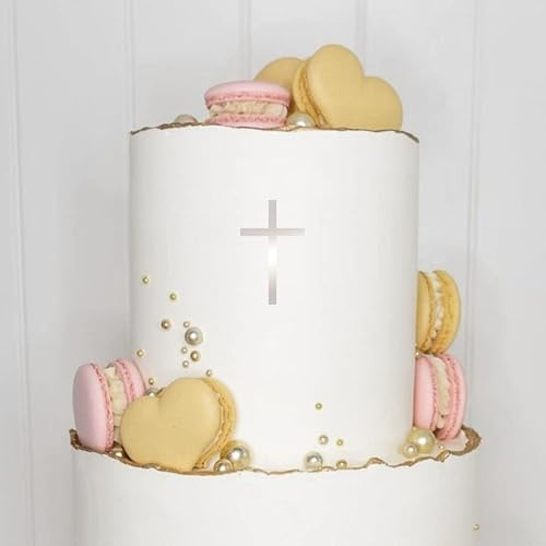 Tårttopper (litet kors) akryl/trä, dop, nattvard, konfirmation, tårtplugg, tårta, kontakt, bordsdekoration, spridd dekoration, caketopper, tårtbräda (1, silver)