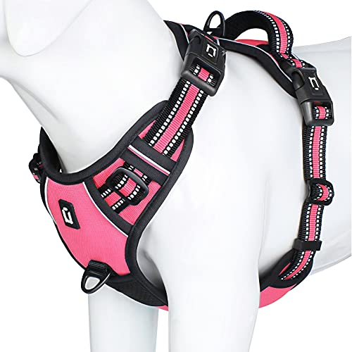 No-Pull Hundegeschirr für Kleine, Große, Mittelgroße Hunde - Weich, Atmungsaktiv, Einstellbar, Reflektierend, Anti-Zug Mit Gepolstertem Griff - Rosa, XL
