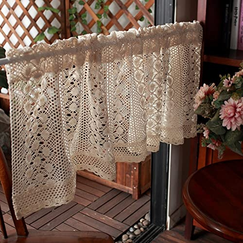 Shabby Chic Spitze Schiere Kurze Vorhänge,Rustikale Bauernhaus Häkelvorhänge Scheibengardinen für Küche Cafe, 1 Panel (Size : W100xH45cm/W39xH18inch)