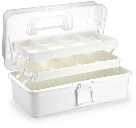 IGNPION 3 Tiers Craft Stackable Storage Box,Plastic Tool Dividing Organiser | 9 Compartments, Mulit Purpose Organiser Box for Fishing Tackle, Bead, Arts Crafts, Stationery, Sewing, Medicine, White