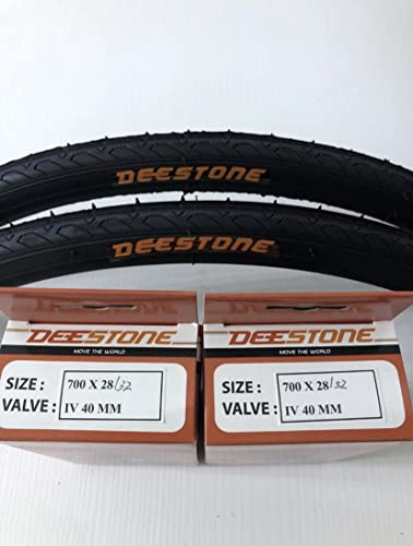 2 neumáticos 700 x 28 C DEESTONE + 2 cámaras de aire 700 x 28C (28-622) Deestone Corsa Gravel Bike rígidos, Cubiertas Bicicleta Carretera