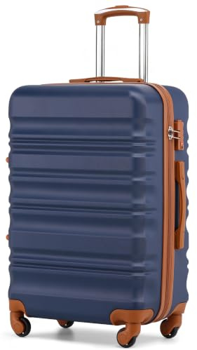 COOLIFE Koffer Groß, Leicht Robuster Hartschalenkoffer, Blau/Braun, 77cm | Reisekoffer mit 360° Spinner Räder, TSA-Schloss, Trolley für Geschäftsreisen, Fernreisen und Familienurlaube, 93L