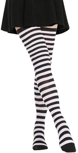 DRESHOW Extra Långa Lårhöga Strumpor för Kvinnor Tunna Randiga Tubtights över Knä Casual Strumpor med Hög Känga