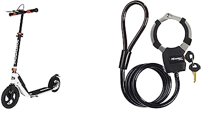 HUDORA BigWheel Air Dual Brake 230 - Scooter mit Handbremse und Luftreifen - Tretroller luftbereift - City Scooter & MASTER LOCK Kabelschloss mit Schlüssel [Kabel 1m] 8275EURDPROBLK