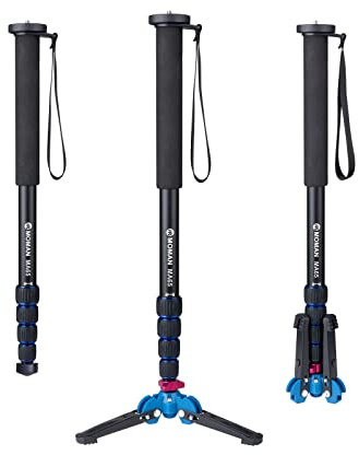 Einbeinstativ, Moman MA65 Kamera Stativ mit Füßen Aluminium Reisestativ DSLR Monopod Kompakter Tragbarer Fotografie Einbein-Stative 5 Abschnitte bis zu 165cm Nutzlast 10kg, Schwarzblau