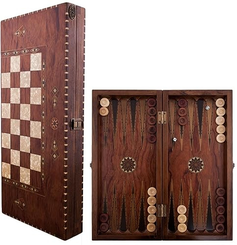 Helena Wood Art, Handgefertigtes Hochwertiges Backgammon Spiel aus Holz, Tavla, 100% Holz, Deluxe Edition, TricTrac, 50 x 23 cm