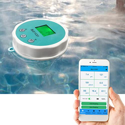 Digitaler Poolwassertester, Intelligenter Poolwassertester, Intelligentes Gerät Zum Testen von Poolwasser, 6-in-1 PH/EC/TDS/ORP/Temp APP, Digitale Anzeige, Restchlorwassertester Für Pools, Whirlpools