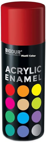 Biodur Universelle Acryl-Emaille Sprühlack 400 ml, Glänz RAL 3000 Feuerrot, Glänzend, Akrylemaille UV-beständig, Universell Einsetzbar für Innen- und Außenbereich, Schnelltrocknend Sprühdose