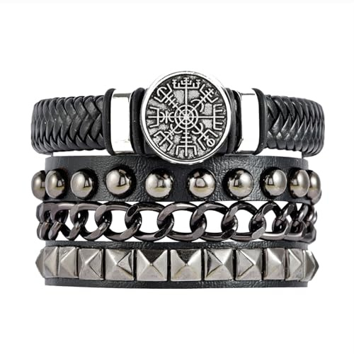 Eigso 1-2 Stück Leder Wikinger Manschette Armbänder für Männer Frauen Retro Classic 80s Bike Schmuck Armband für Mann Frau