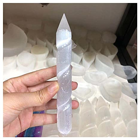 RUAJOGYNVM Regalo for la Familia, Nueva Piedra Preciosa Espiritual, Varilla Espiral Natural, Punta de Varita de selenita Blanca for Reiki, Cristal de Piedra de la Suerte decoración hogareña