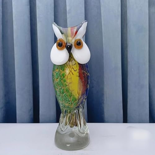 DECRZPB Farbige Glasur-Kunst-Eulen-Glasfigur Tier handgefertigt Briefbeschwerer aus geblasenem Glas Geschenk für Geburtstag Heimdekoration Tischdekoration