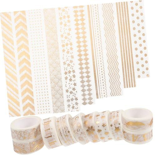KONTONTY 20 Rollen Japanisches Papierklebeband mit Goldprägung Beschriftbar und Rückstandsfrei für Tagebuch und Dekoration