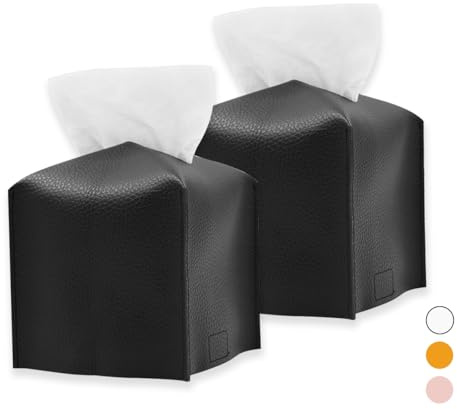 Kosmetiktücherbox, 2 Stück Taschentuchbox, Taschentuchspender, Tissue Box für Esszimmer Badezimmer Schlafzimmer Auto Büro, Verdicktes Ledermaterial, Quadratisch, Nachfüllbar 13 x 13 x 13 cm - Schwarz | Quadratischer Serviettenhalter für Zuhause, Hotel, Salons, Büro, Schminktisch und Restaurant
