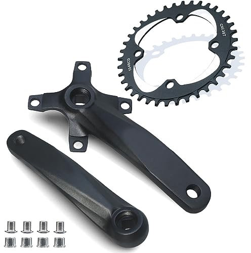 Fahrrad-Vierkant-MTB-Kurbelgarnitur, 152/165/170 mm, 104BCD, Mountainbike-Kurbelgarnitur, 30T/32T/34T/36T/38T/40T/42T Kettenblatt, MTB-Kurbelarm-Set für 8/9/10/11 Geschwindigkeit (schwarz, 165 mm