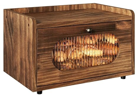 Alpeir Panera de madera para encimera de cocina, caja de pan apilable de esquina, contenedor de almacenamiento de pan de una sola capa con ventana acrílica, organizador de encimera de cocina para