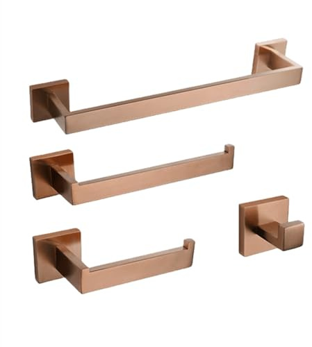 Accessori per il bagno in oro rosa spazzolato, accessori per il bagno quadrati, porta carta igienica, porta asciugamani, gancio per accappatoio, porta asciugamani, 1 set da 40 cm, taglia unica Bathing