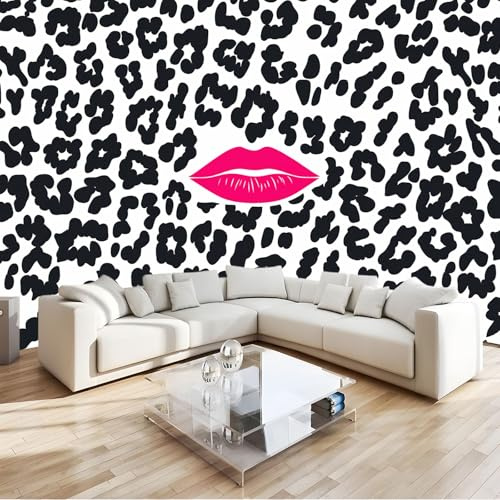 3D Effect Photo Wallpaper Animal Print Leopard Black and White 250x175 cm Mural Panoramic Wall Tapestry Large Photo Wallpaper Mural Bedroom Eco-Friendly Wallpaper Decoration
