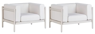 Beliani Gartensessel 2er Set Kunststoff-Gestell beige mit Polsterung Hellbeige Ferretti