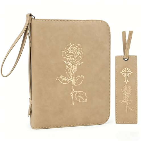 Bible Covers for Women & Men, Leather Bible Case with Rose Bookmark, Bible Study Supplies Carrying Bag Tote with Strap