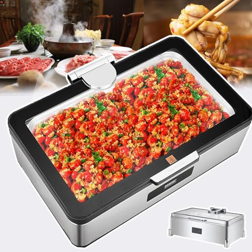 PLABNK Pentola Elettrica da 800 W, 9 Litri, Controllo della Temperatura: 30°C~85°C, Piastra Riscaldante Elettrica, Rimovibile, con Touch Screen, per Uffici, Camion di Cibo,Single,9L