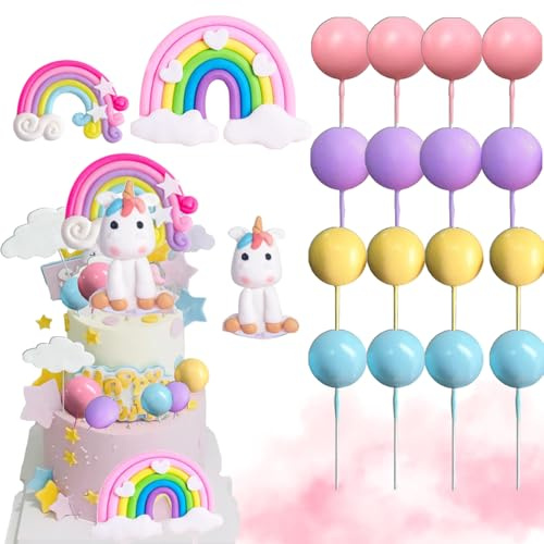 Einhorn Tortendeko, 23 Stück Einhorn Kuchendeko, Einhorn Kuchen Topper, Einhorn Geburtstag Kuchen Dekoration, 3D Einhorn Kuchen Topper, Regenbogen Tortendeko, Einhorn Torte Deko für Mädchen Junge