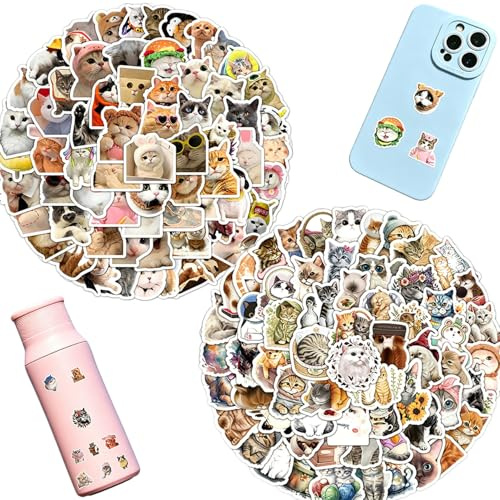 200 Pcs Cute Cat Stickers for Kindle, Scrapbook, Suitcase, Journal, Book | Funny Water‑Resistant Vinyl Decals, Ideal For DIY Decor, Laptop, Water Bottle & Art Craft Projects