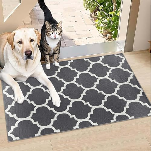 BedLooms Door Mat Indoor & Outdoor 60x110 cm – Non Slip Heavy Duty muddy mats for dogs UK – Stylish & Printed Welcome Front Doormat – Dirt Trapper Kitchen Floor Mat Inside Outside Doormats, Ava Grey