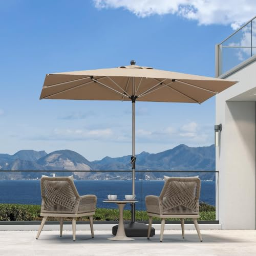 PURPLE LEAF Marktschirm 180 × 270 cm Rechteckig Knickbar Aluminium, Taupe | UV-beständig, Einfache Montage, Knickfunktion， Korrosionsbeständiger Rahmen, Wasserabweisend, Leichtgängige Kurbel, Outdoor