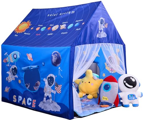 Naibrxh Space Rocket Ship Kids Tent with Mat for Boys & Girls Aged 3+ Toddler for Indoor Outdoor Playhouse Tent Set Sizes 47×46.8×38.1In,Washable