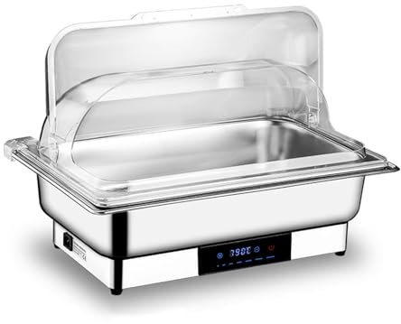 Food Warmers for Parties Electric with Temperature Display and Control Chafing Dishes for Buffet with PC Transparent Cover for Hotels, Buffets(13.5L 1/1 Size)