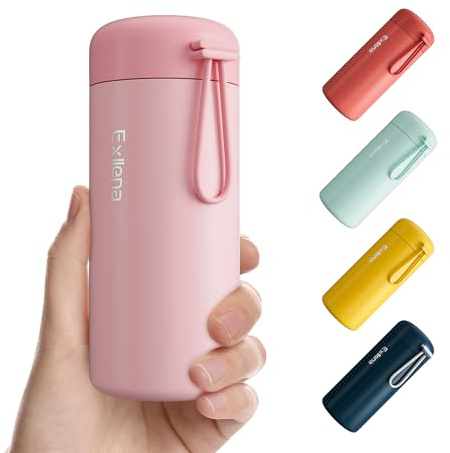 Exllena Mini Botella Isotérmica 300ml, Pequeña Botella Isotérmica de Acero Inoxidable para Bebidas Calientes y Frías, Mini Termo Fácil de Transportar - 100% Hermético (Rosa)