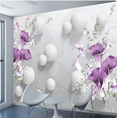 vsdhlsidgl Wandverkleidungspapiere, Heimdekoration, Tapeten für Wohnzimmer, lila Blumenblüten-TV-Hintergrund-Tapete, 3D, 150 x 105 cm