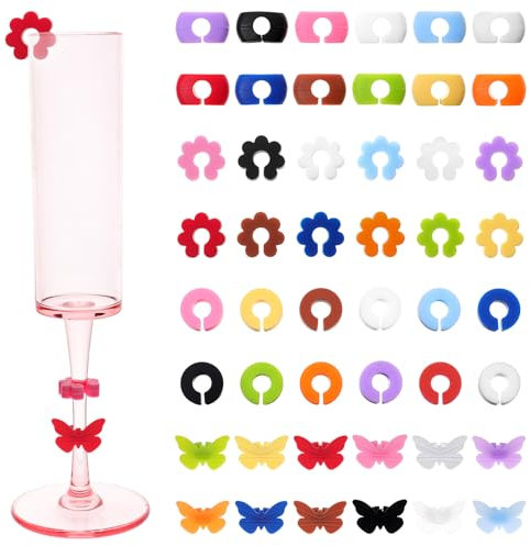 48 Stück Glas Markierung Silikon Glasmarkierer Bunt Gläser Markieren Wiederverwendbar Glasmarker Gummi Wein Markierer Weinglas Marker 4 Formen Für Tassen Trinkglas Stielgläser Für Bar Partys