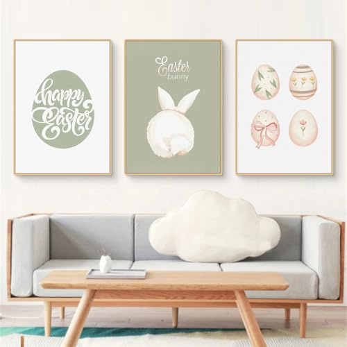 Fiwzzdur 3er Set Ostern Poster Set, Ostereier Hase Bilder Poster & Kunstdrucke Wandbilder, Bilder Kinderzimmer Deko Kinderposter Babyzimmer, Geschenk Mädchen Jungen, Ohne Rahmen (21x30cm,ABC)
