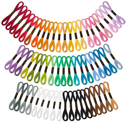 VynyQoo 60 Stück Stickgarn, 8m(6 Stränge) Perlgarn zum Sticken, 52 Farben Armband Knüpfen Garn Für Freundschaftsbänder, DIY-Handwerksprojekte & Nähprojekte, Ideal für Erwachsene & Anfänger