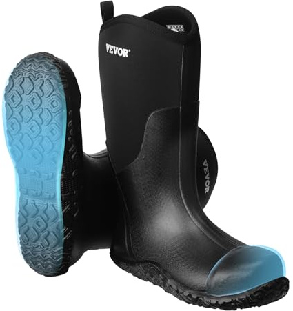 VEVOR Botas de Goma con Punta de Acero Hombre, Impermeables contra la Lluvia, Antideslizantes para Exteriores, Ligeros y Duraderos, para Fabricación, Construcción, Talla 12 EE. UU., 350 x 120 x 395 mm