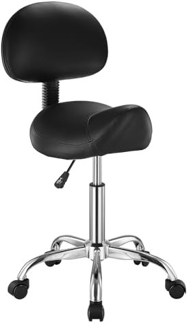 VEVOR Taburete Giratorio Altura Ajustable de 84-100cm Carga de 204kg, Taburete de Trabajo con Respaldo, Silla de Montar Giratoria Ergonómica de Cuero de PU para Salón SPA Clínica de Masaje, Negro