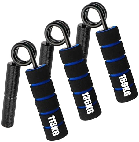 Handtrainer Fingertrainer, 3pcs Unterarmtrainer für maximale Griffkraft, Griffkraft Trainer aus gehärtetem Stahl und Aluminium, fingerhantel mit Griffpolster(113/136/159KG)
