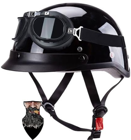 HALYING Halbhelm Motorrad Helm Jethelm Moped Helm mit Schutzbrille, Retro ECE 2206 Zugelassen Helmschale aus ABS-Material, Waschbare Polster, für Mofa Crash Moped Scooter Cruiser