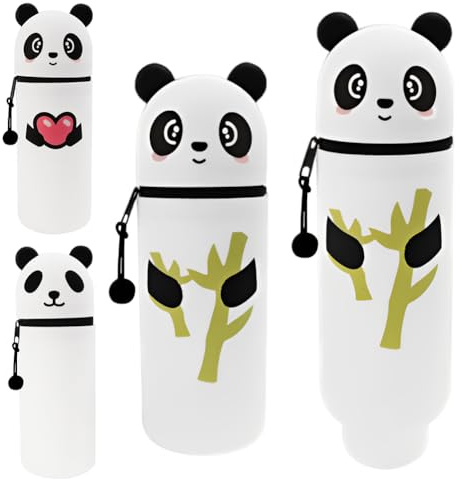 FANGHENG Kawaii 2-in-1 Federmäppchen aus Weichem Stiftbehälter Silikon Cartoon Panda-Bambus für Kinder, Schule & Home Office