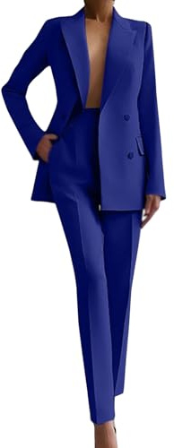 Elegante 2-teilige Hosenanzüge für Damen, Blazer & Hosen Set, Business-formelle Arbeitsanzüge für Frauen, Büro-Arbeits-Outfits, blau, M
