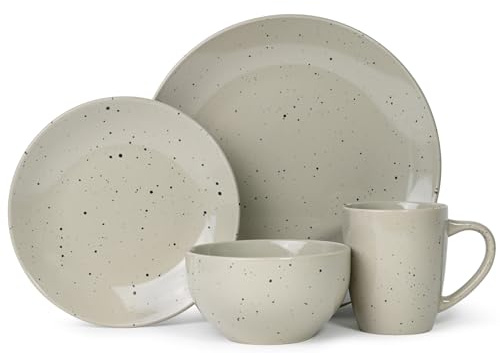Lewis's Urban 16pc Speckle Dinner Set - Stoneware/4X Large Dinner Plates, 4X Side Plates, 4X Bowls/Microwave/Dishwasher Safe/High Grade Porcelain