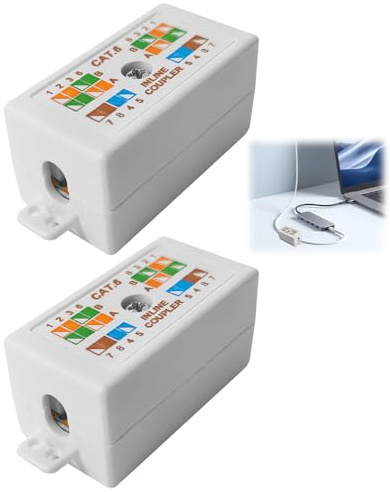 coalwop 2-Pack Cat6 RJ45 Inline Ethernet Junction Box, Krone Punch Down Coupler Joiner for Cat5e/Cat5/Cat6 Ethernet Cables, Network Cable Extender Connector, Fire-Retardant Housing