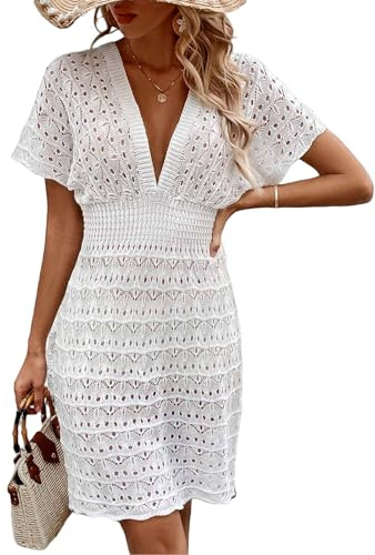 MUNSKT Robe de Plage en Crochet Ajouré V-Neck Maillot de Bain Vêtements de Plage d'été