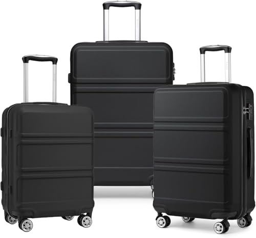Kono Juego de Maletas de Viaje 3 Piezas ABS - Conjunto de Maletas con 4 Ruedas Silenciosas 360°, Candado TSA y Alta Resistencia, Vacaciones Familiares y Viajes de Negocios (Negro)