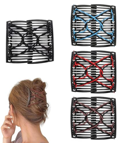 VOSSOT 4 Piezas Magic Hair Comb, Mágicas Pinza de Pelo Peine, Banana Clip Pelo Forma Doble Clips Peinetas Elásticas de Pelo para Mujer Moda Mágica Peine para el Cabello Mágico Peinetas para el Pelo